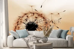 Naklejka: Dandelion dmuchanie nasion na wietrze.