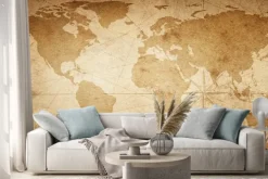 Naklejka: Dawna mapa świata na pergaminowym tle