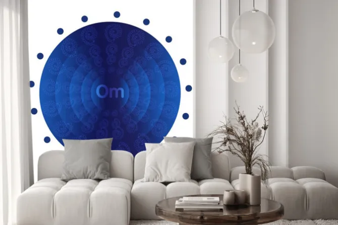 Naklejka: Deep blue mandala. buddhistic banner. hinduizm symbol