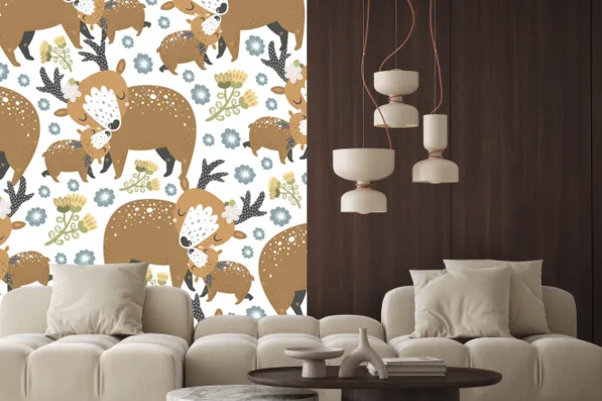 Naklejka: Deer female with baby isolated on white background