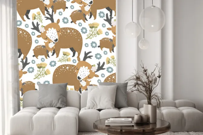 Naklejka: Deer female with baby isolated on white background