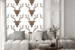 Naklejka: Deer head silhouette seamless pattern. animal head texture. cute