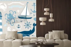 Naklejka: Dekoracyjne żeglarskie i set sea, morskie ilustracje