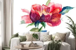 Naklejka: Dekoracyjny czerwony kwiat, akwareli ilustracja