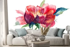 Naklejka: Dekoracyjny czerwony kwiat, akwareli ilustracja