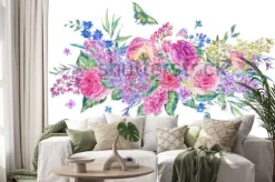 Naklejka: Dekoracyjny rocznika akwareli kartka z pozdrowieniami z różowymi