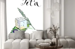 Naklejka: Delicious plasterki grecki ser feta z oliwek, rozmaryn i sala