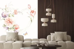 Naklejka: Delikatne geometryczne serce i pastelowe kwiaty