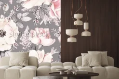 Naklejka: Delikatne kwiaty akwarelowe na szarym tle