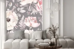 Naklejka: Delikatne kwiaty akwarelowe na szarym tle