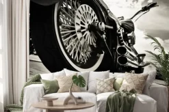 Naklejka: Detal motocyklu czarno białe zdjęcie