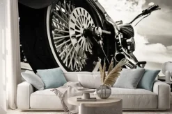 Naklejka: Detal motocyklu czarno białe zdjęcie