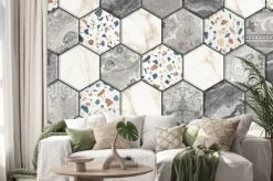 Naklejka: Digital colorful wall tile design for washroom and kitchen. marble