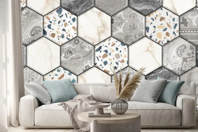 Naklejka: Digital colorful wall tile design for washroom and kitchen. marble