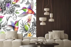 Naklejka: Digital watercolor botanical illustration, seamless floral pattern,