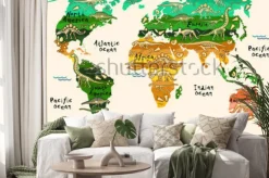 Naklejka: Dinosaurs map of the world for children and kids