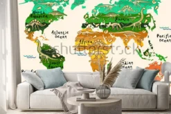 Naklejka: Dinosaurs map of the world for children and kids