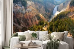 Naklejka: Dolna falls - słońce oświetla sprayu jak wywala rzeki yellowstone