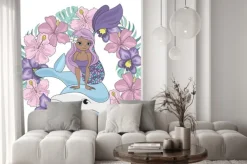Naklejka: Dolphin wreath floral mermaid cartoon underwater sea ocean cruise