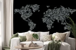 Naklejka: Dotted mapę świata kontynenty losowe graya