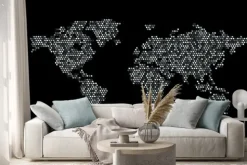 Naklejka: Dotted mapę świata kontynenty losowe graya