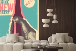 Naklejka: Drink new beer! typographic vintage grunge style beer poster.