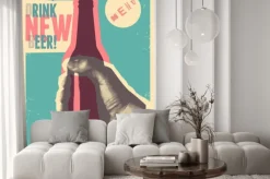 Naklejka: Drink new beer! typographic vintage grunge style beer poster.