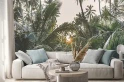 Naklejka: Droga na tropikalnej wyspie wśród palm w stylu retro