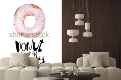 Naklejka: Drukuj moda z akwarela pączek i hasło nie martw się. ilustracja