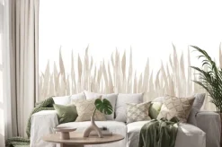 Naklejka: Dry grass banner. watercolor background. beige field plants.