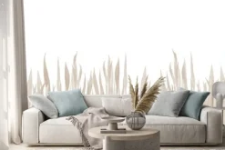 Naklejka: Dry grass banner. watercolor background. beige field plants.