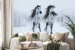 Naklejka: Dwa runnig szarość długonogi purebred hiszpańscy konie przez