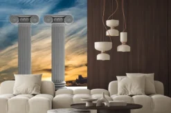 Naklejka: Dwa starożytne filary z tle zachodu słońca nieba.