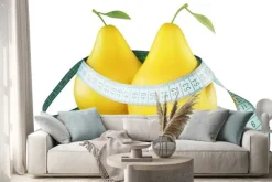 Naklejka: Dwie gruszki owinięte w metrach. konceptualnych. 3d ilustracji.