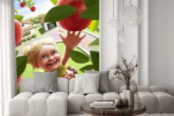 Naklejka: Dzieci idące do jabłkiem