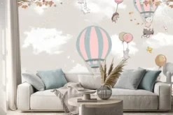 Naklejka: Dziecięca ilustracja ze zwierzętami w balonach