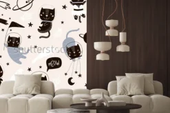 Naklejka: Dziecięcy wzór z ślicznymi kotów astronautami. twórczy tło przedszkola.