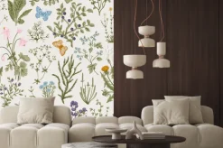 Naklejka: Dzikie kwiaty i kolorowe motyle ilustracja