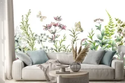 Naklejka: Dzikie kwiaty malowane akwarelą i motyle