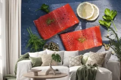 Naklejka: Dzikie steki z łososia