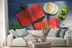 Naklejka: Dzikie steki z łososia