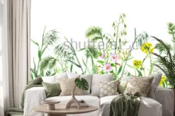 Naklejka: Dzikie zioła i kwiaty w stylu akwareli na białym tle