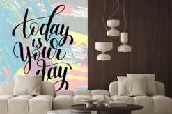 Naklejka: Dzisiaj jest twój dzień czerni i bieli odręczny napis positiv