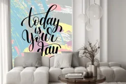 Naklejka: Dzisiaj jest twój dzień czerni i bieli odręczny napis positiv