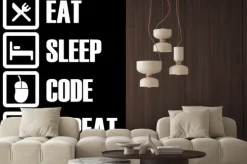 Naklejka: Eat sleep code repeat vector typography design with icons. programmer
