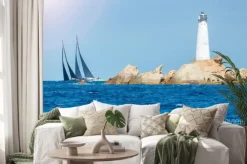 Naklejka: Żeglarstwo na sardynii, monaci latarni na wyspie, włochy