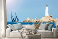 Naklejka: Żeglarstwo na sardynii, monaci latarni na wyspie, włochy