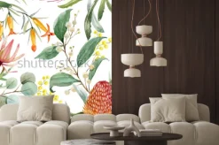 Naklejka: Egzotyczne kolorowe kwiaty na białym tle