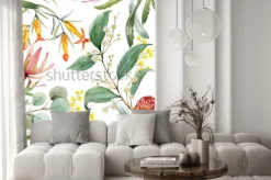 Naklejka: Egzotyczne kolorowe kwiaty na białym tle