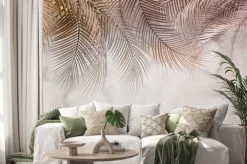 Naklejka: Egzotyczne liście palm na beżowym tle